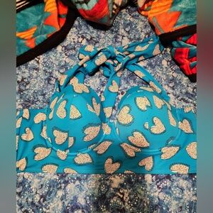 Blue Cheetah Heart Pattern Bikini Top Only